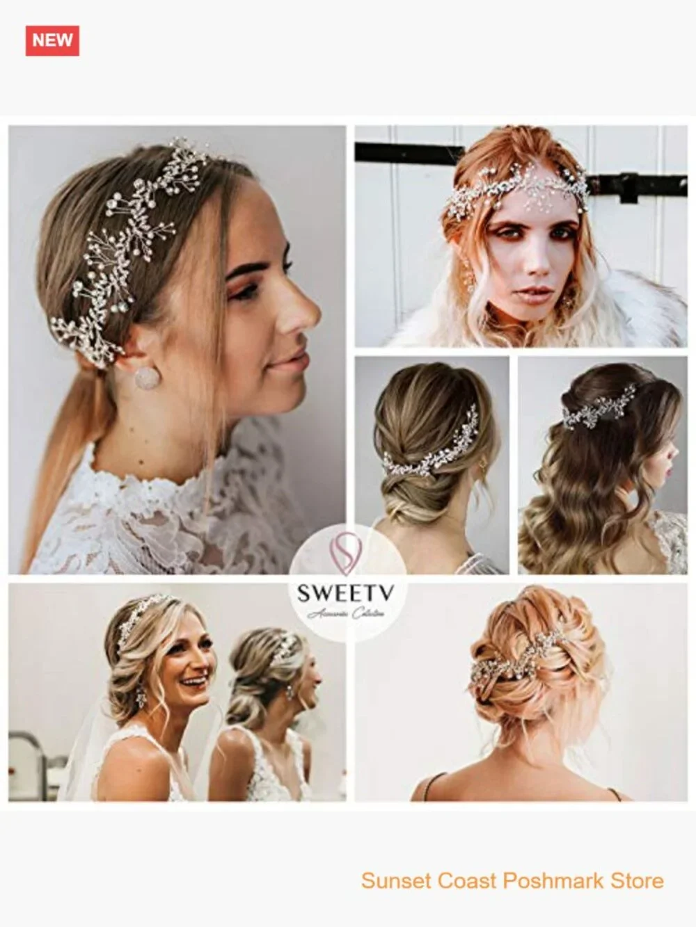 Crystal Bridal Headpiece Silver Wedding Headband Pearl Hair Vine Rhinestone - Picture 5 of 6